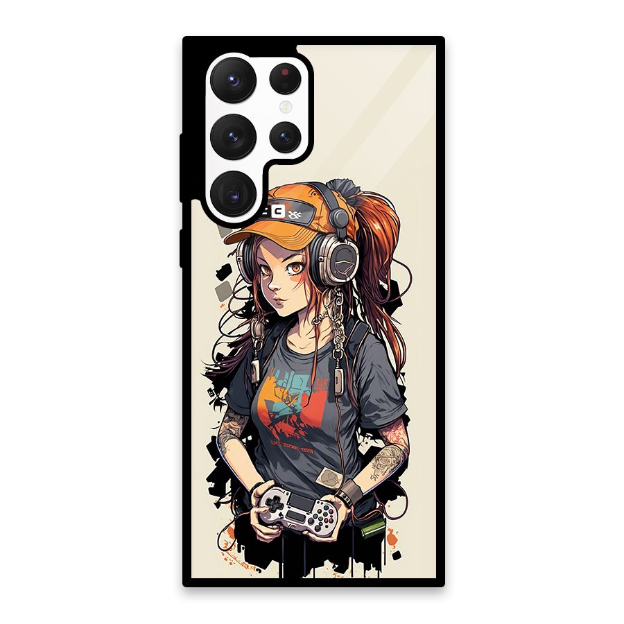 Cool Gamer Girl Glass Back Case for Galaxy S22 Ultra 5G