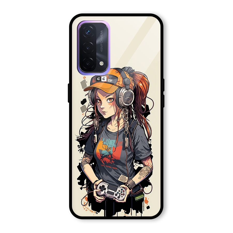 Cool Gamer Girl Glass Back Case for Oppo A74 5G