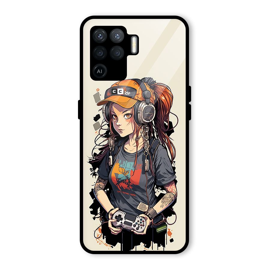 Cool Gamer Girl Glass Back Case for Oppo F19 Pro