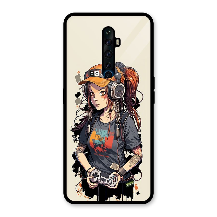 Cool Gamer Girl Glass Back Case for Oppo Reno2 F