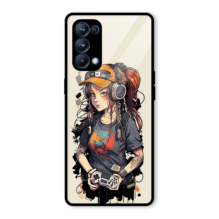 Cool Gamer Girl Glass Back Case for Oppo Reno5 Pro 5G