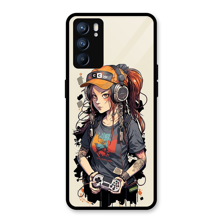 Cool Gamer Girl Glass Back Case for Oppo Reno6 5G