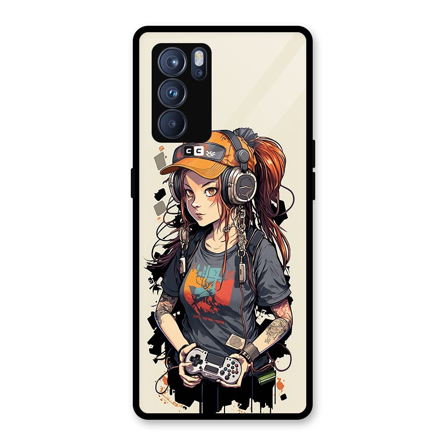 Cool Gamer Girl Glass Back Case for Oppo Reno6 Pro 5G