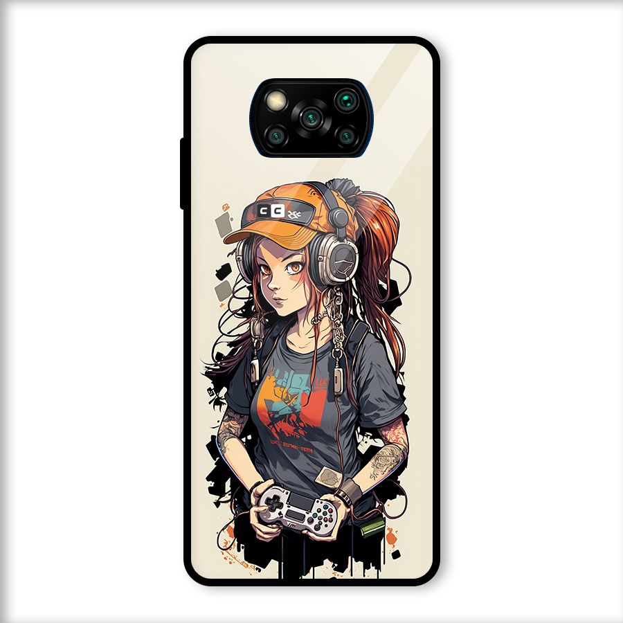 Cool Gamer Girl Glass Back Case for Poco X3