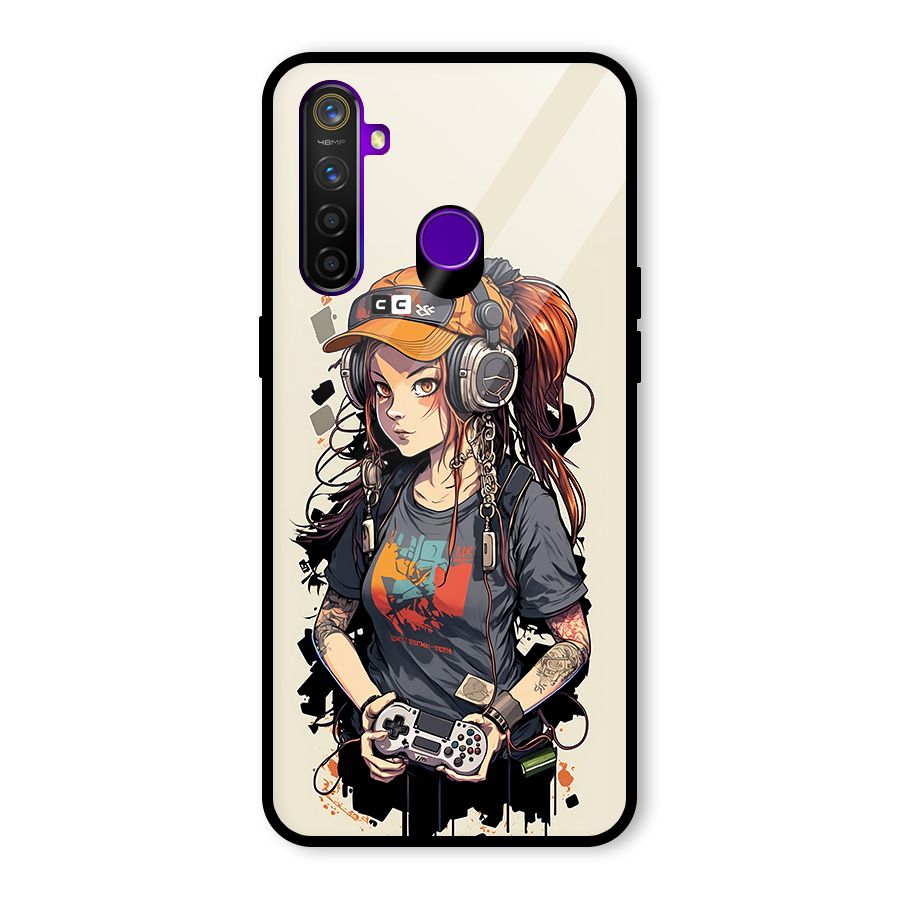 Cool Gamer Girl Glass Back Case for Realme 5 Pro