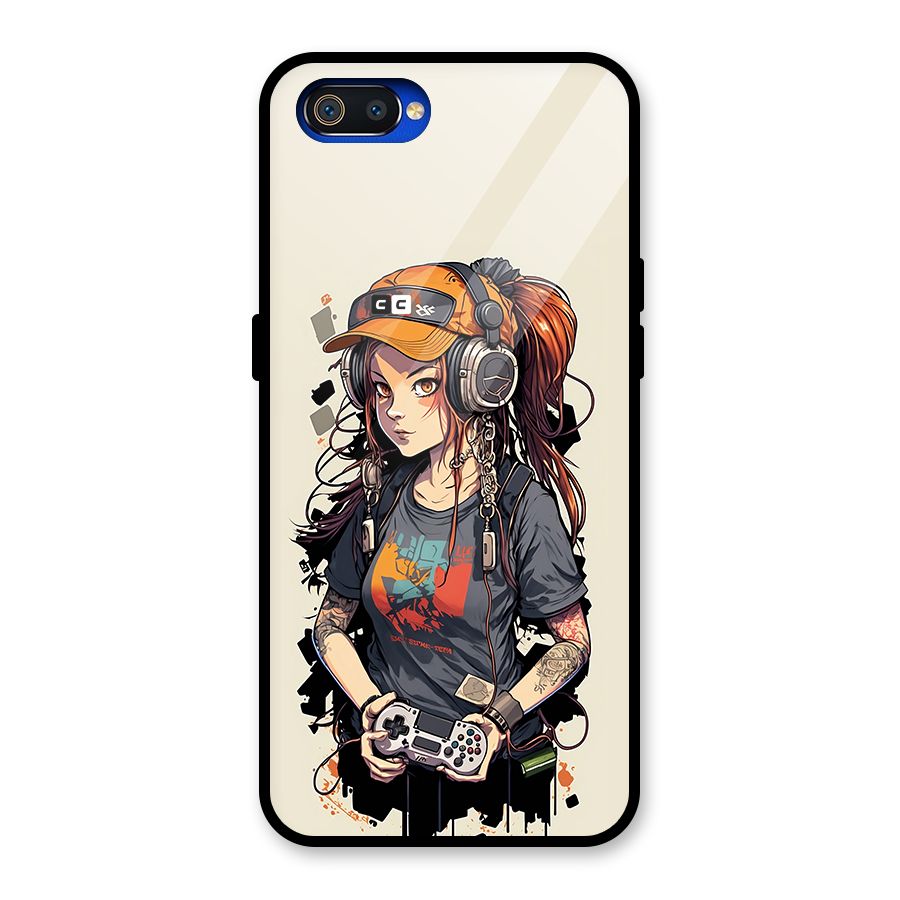 Cool Gamer Girl Glass Back Case for Realme C2