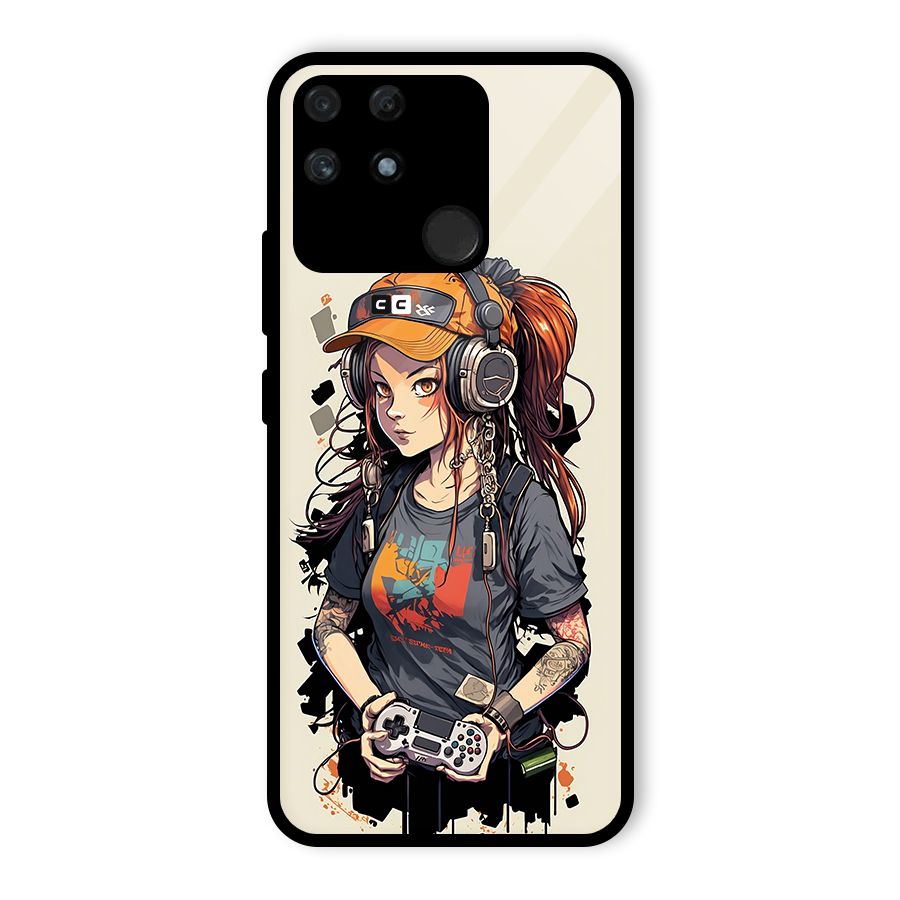 Cool Gamer Girl Glass Back Case for Realme Narzo 50A