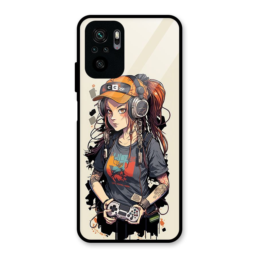 Cool Gamer Girl Glass Back Case for Redmi Note 10S