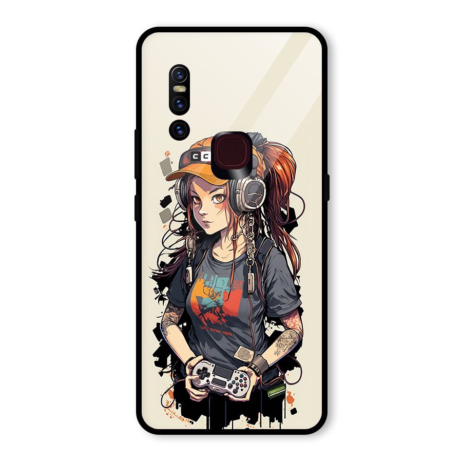 Cool Gamer Girl Glass Back Case for Vivo V15