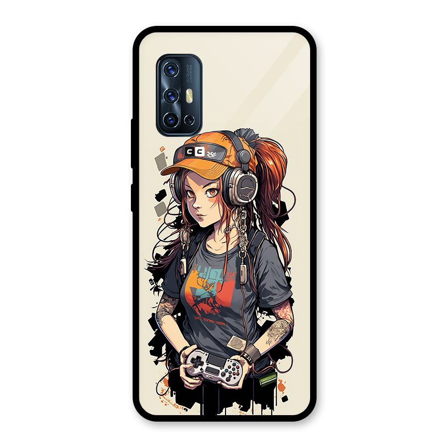 Cool Gamer Girl Glass Back Case for Vivo V17