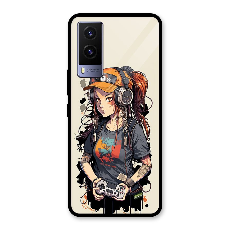 Cool Gamer Girl Glass Back Case for Vivo V21e 5G