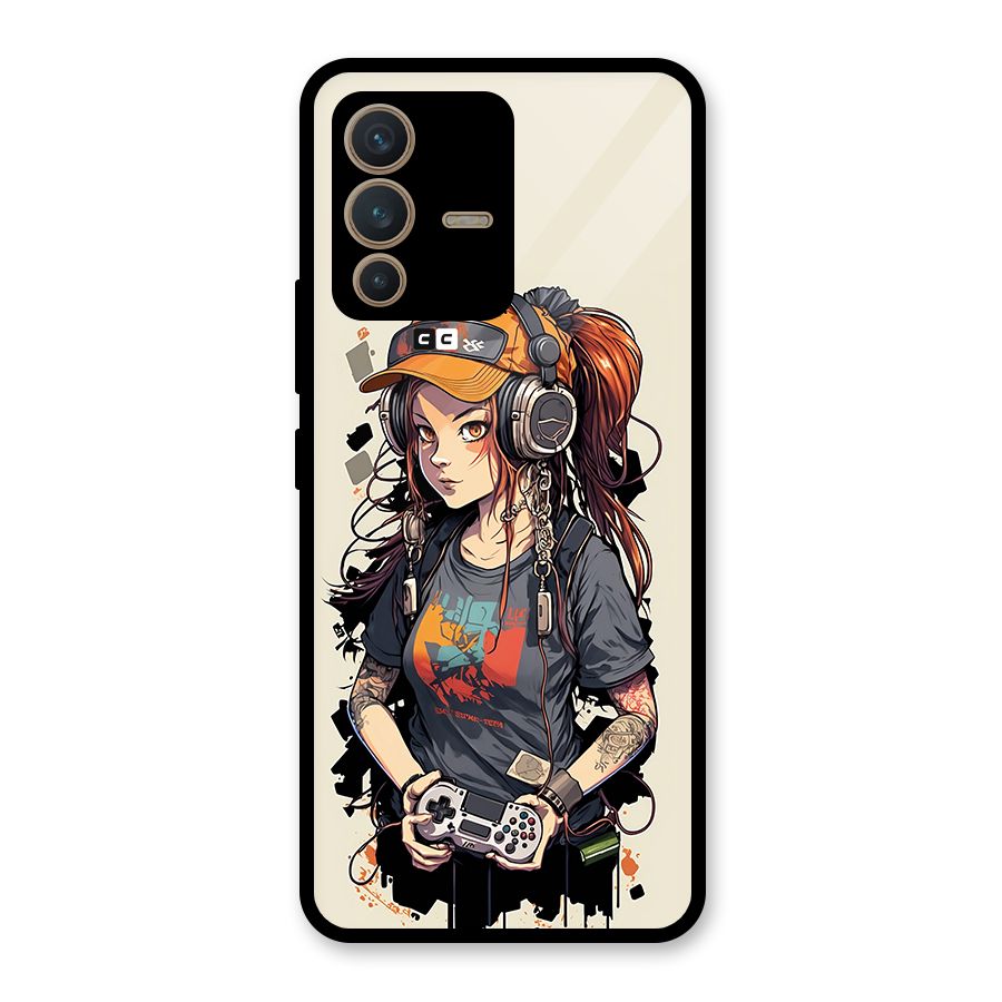 Cool Gamer Girl Glass Back Case for Vivo V23 5G