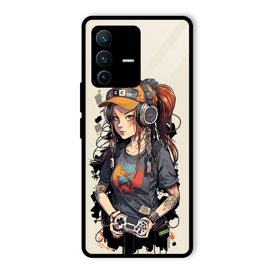 Cool Gamer Girl Glass Back Case for Vivo V23 Pro