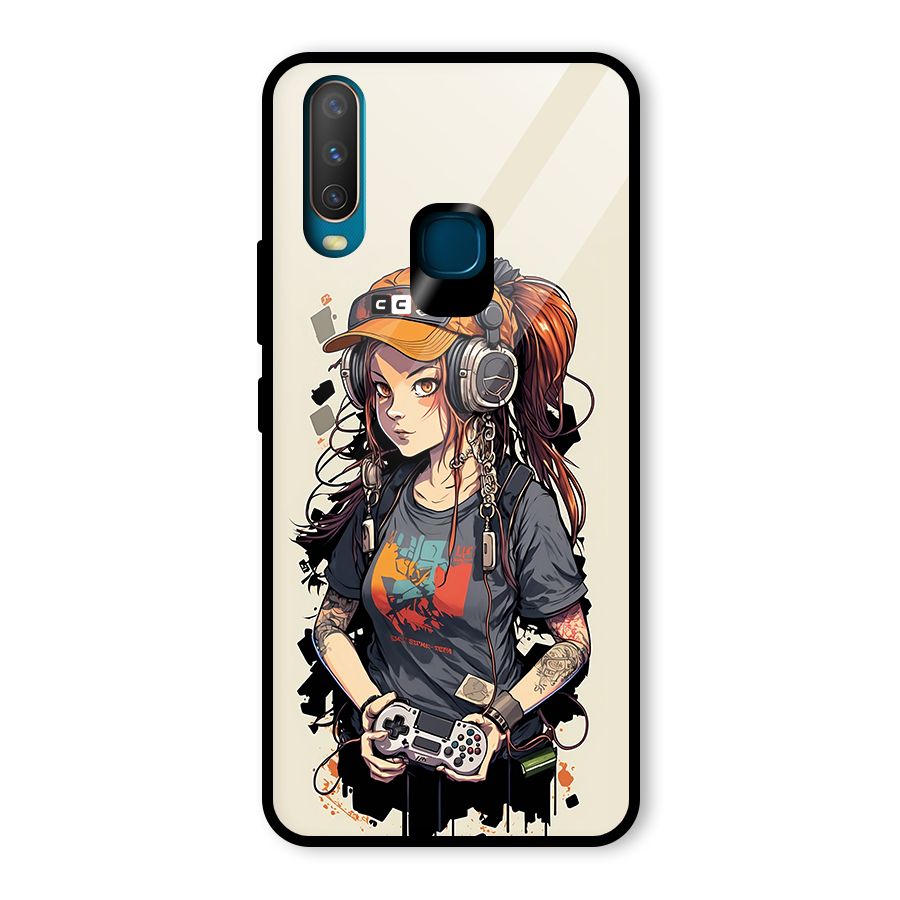 Cool Gamer Girl Glass Back Case for Vivo Y12