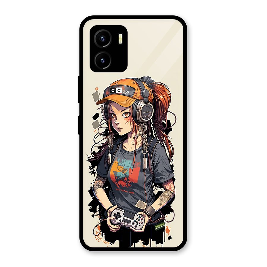 Cool Gamer Girl Glass Back Case for Vivo Y15s