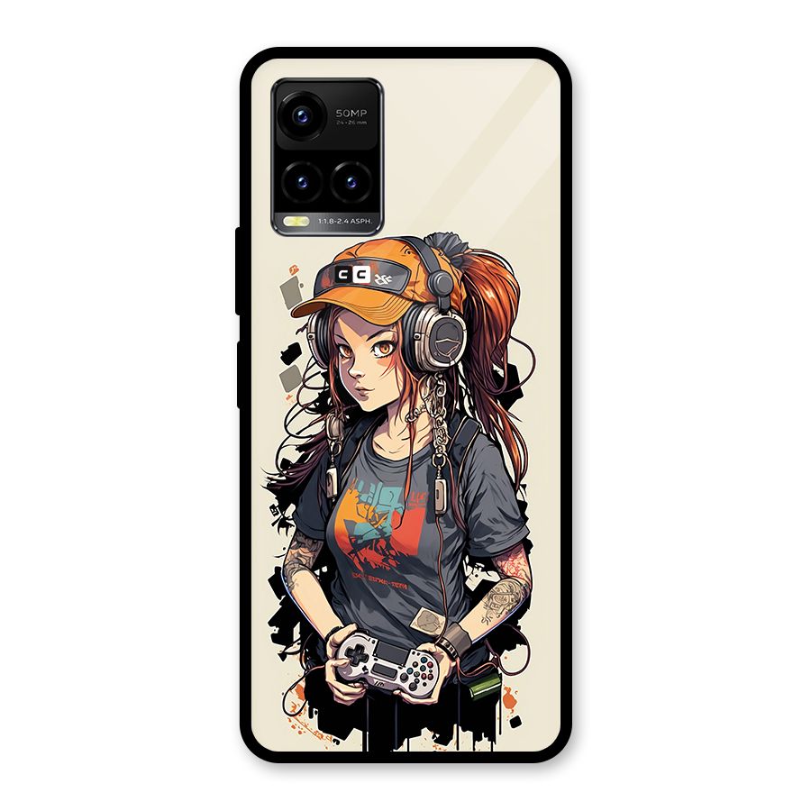 Cool Gamer Girl Glass Back Case for Vivo Y21T