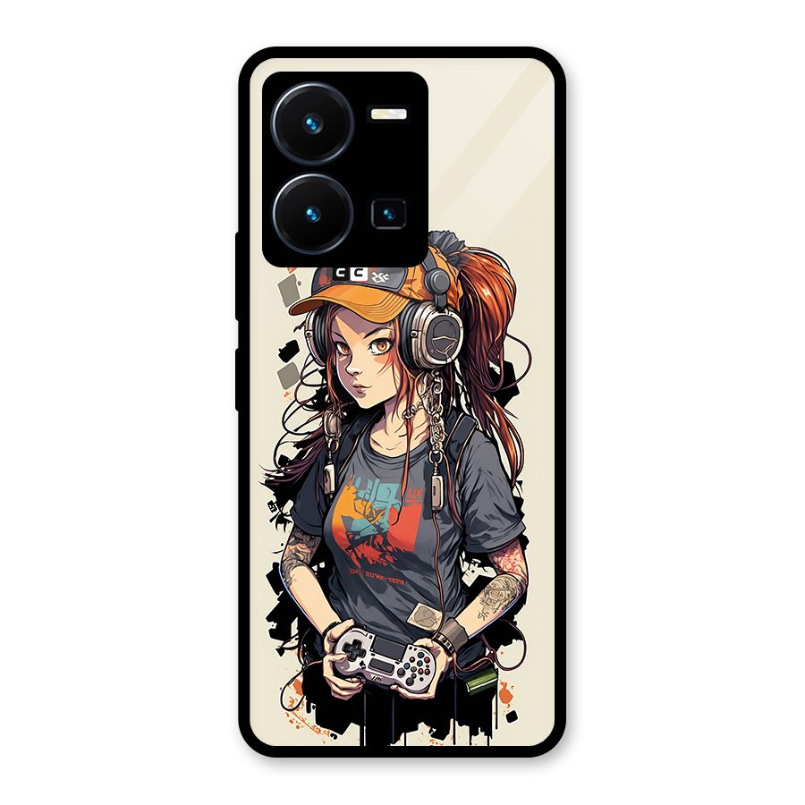 Cool Gamer Girl Glass Back Case for Vivo Y35