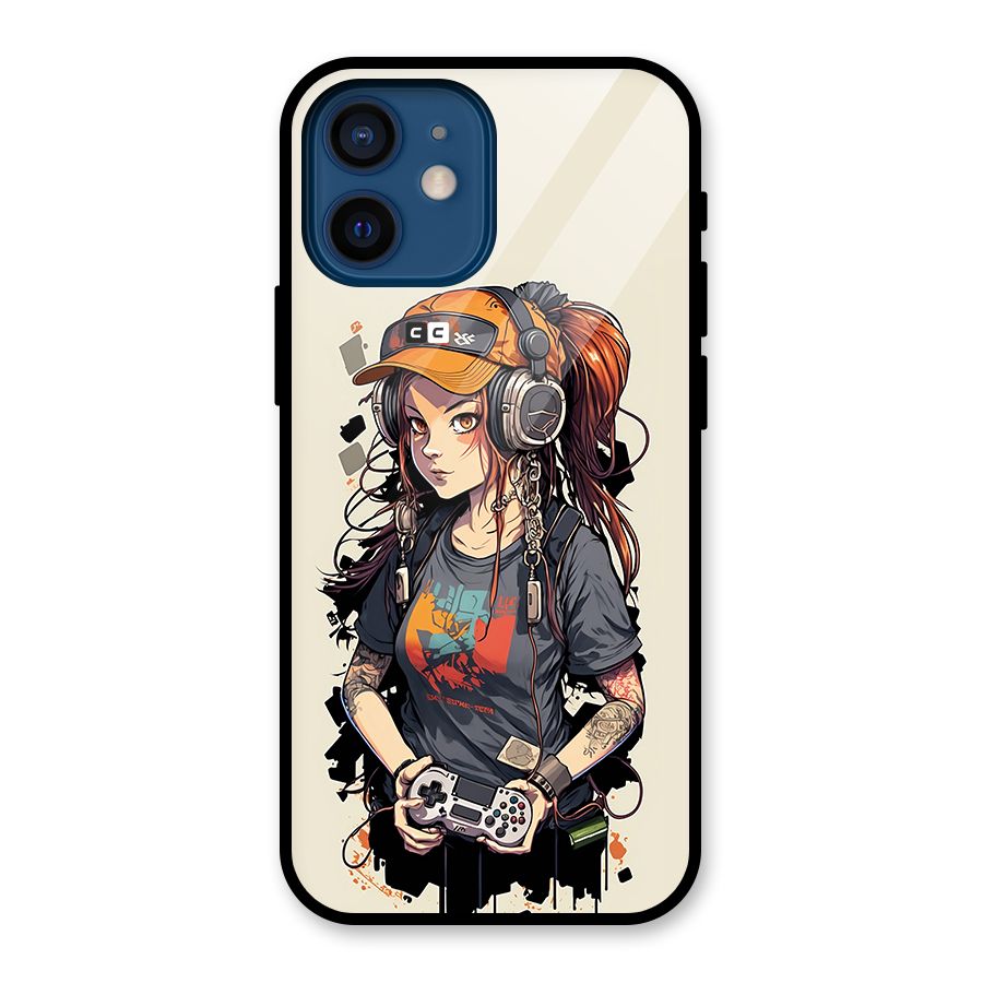 Cool Gamer Girl Glass Back Case for iPhone 12 Mini