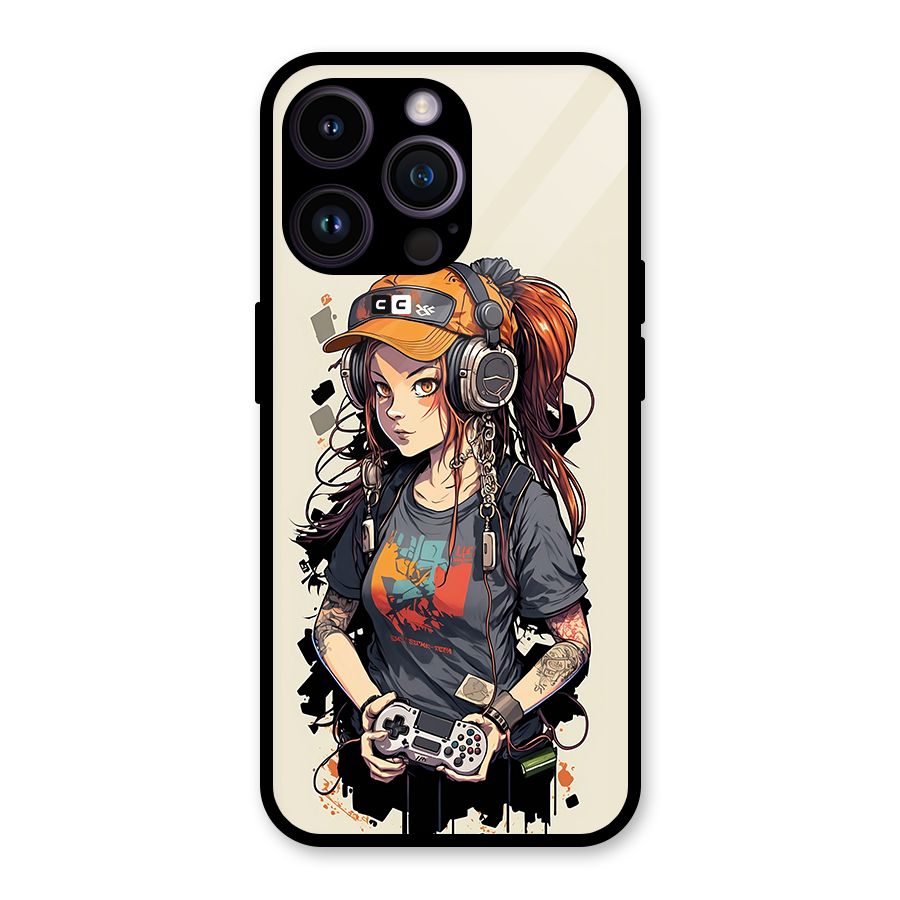 Cool Gamer Girl Glass Back Case for iPhone 14 Pro Max