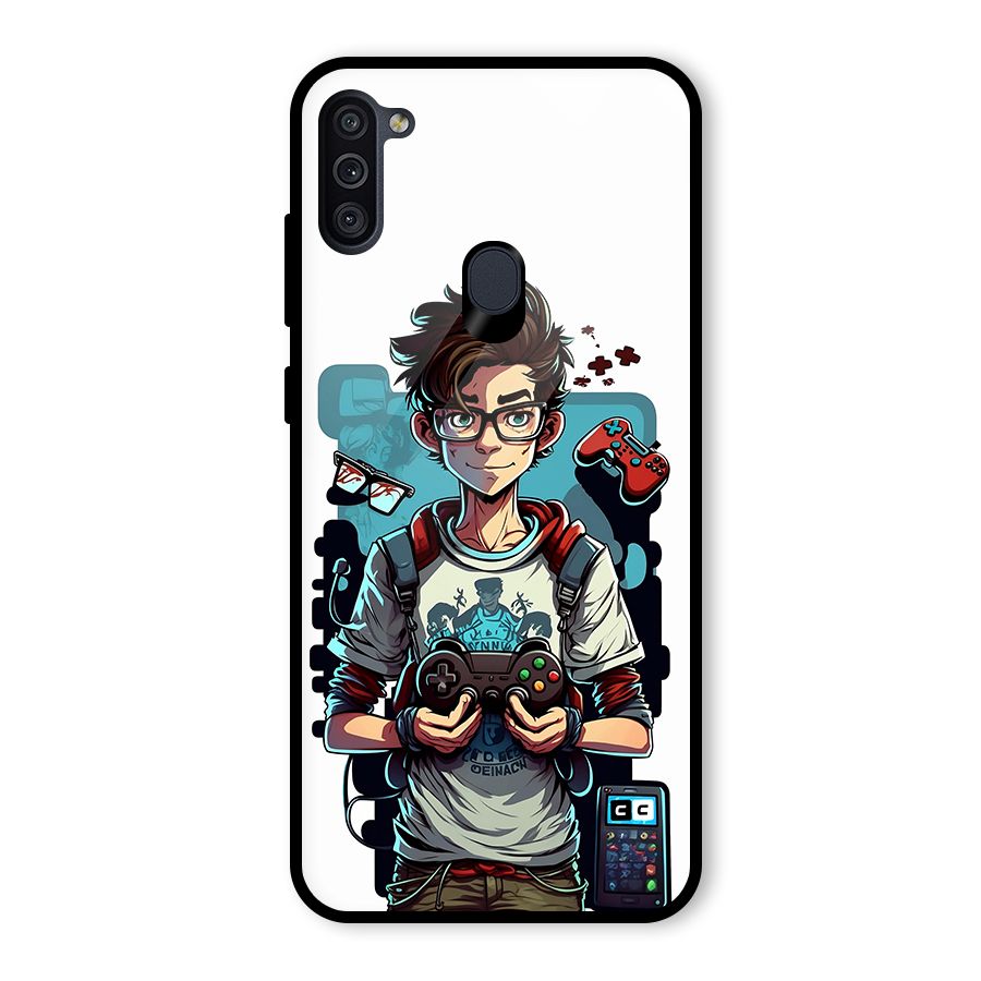 Cool Gamer Guy Glass Back Case for Galaxy M11