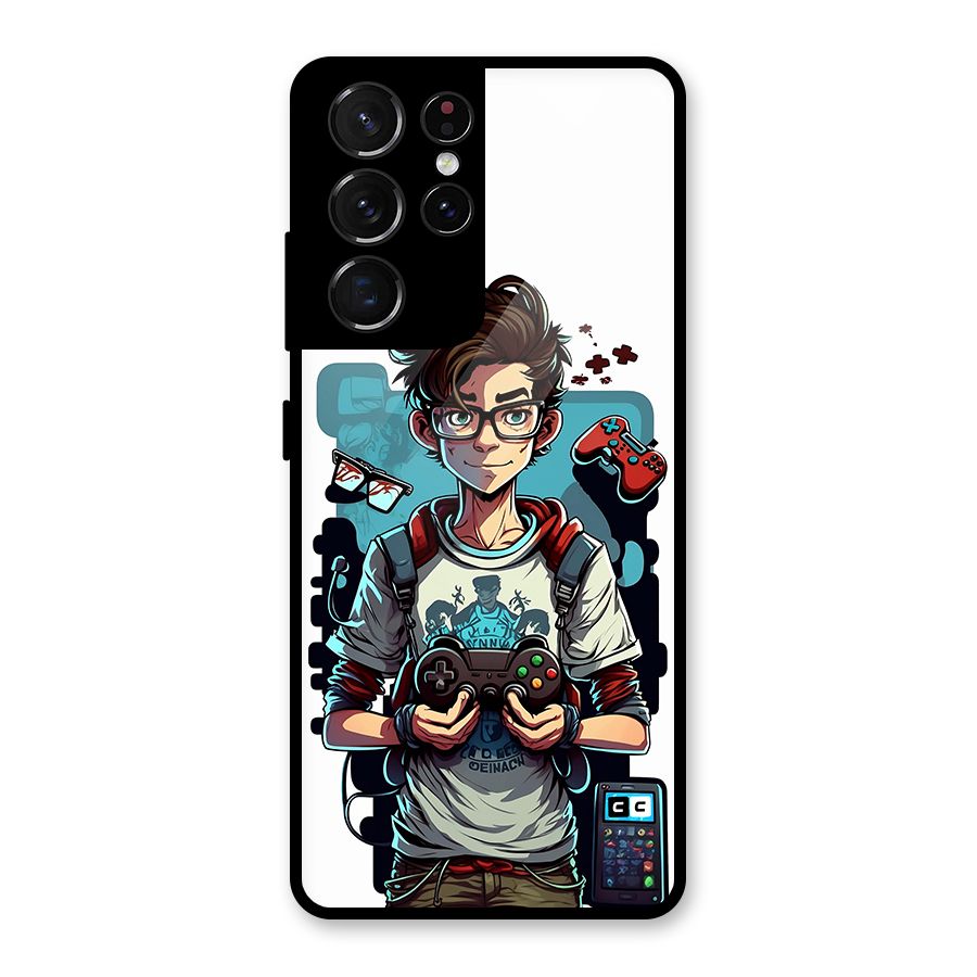 Cool Gamer Guy Glass Back Case for Galaxy S21 Ultra 5G
