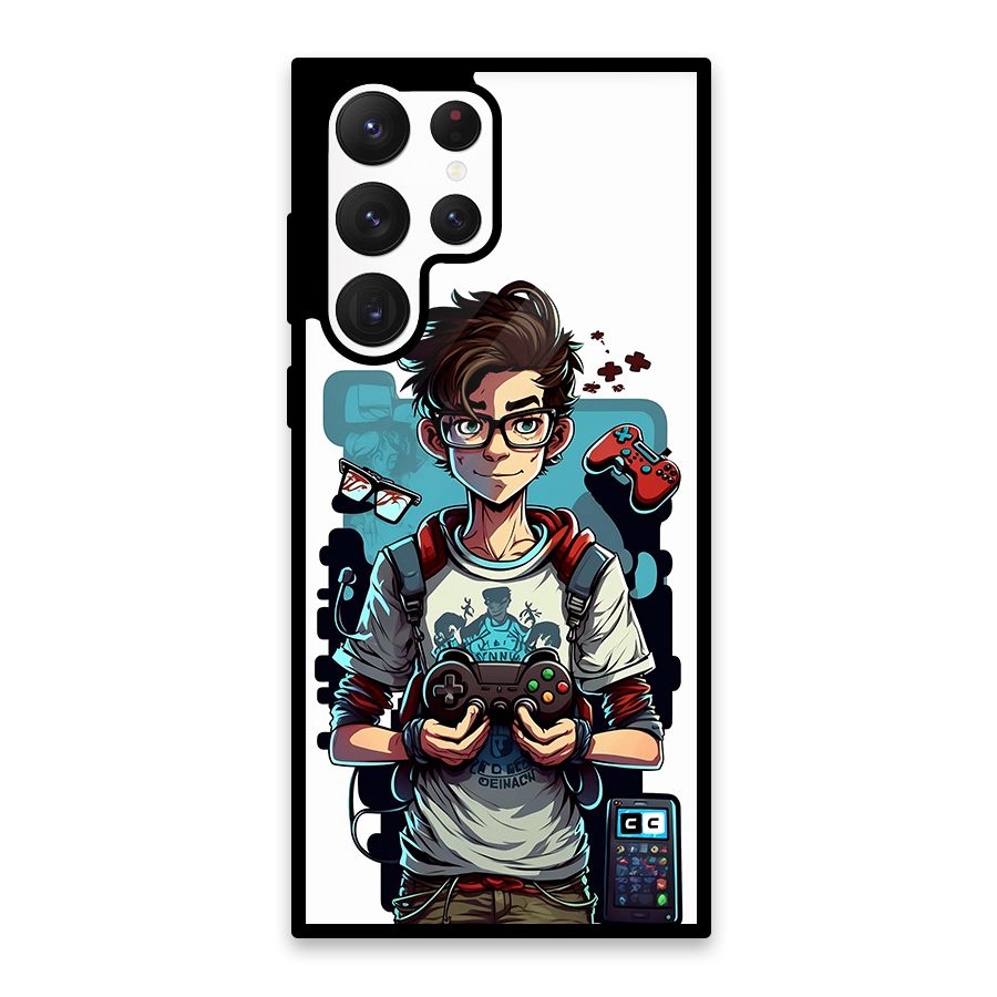 Cool Gamer Guy Glass Back Case for Galaxy S22 Ultra 5G