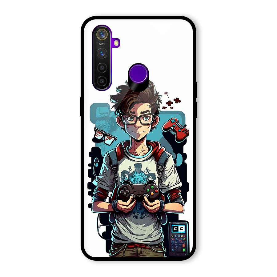 Cool Gamer Guy Glass Back Case for Realme 5 Pro