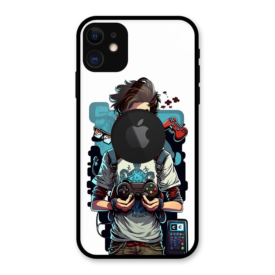 Cool Gamer Guy Glass Back Case for iPhone 11 Logo Cut