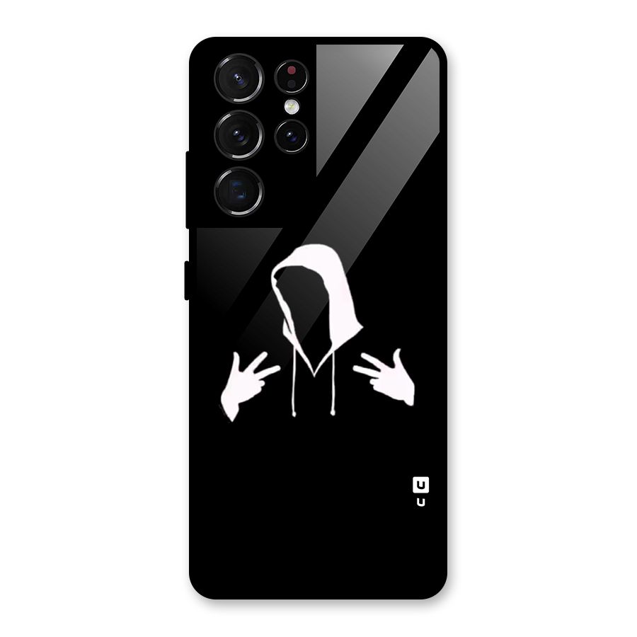 Cool Hoodie Silhouette Glass Back Case for Galaxy S21 Ultra 5G