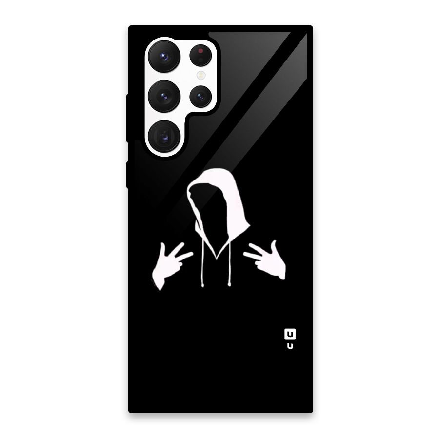 Cool Hoodie Silhouette Glass Back Case for Galaxy S22 Ultra 5G