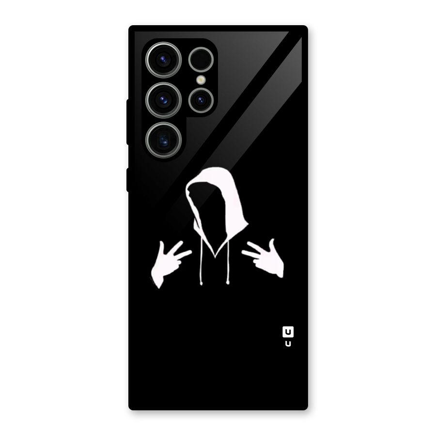 Cool Hoodie Silhouette Glass Back Case for Galaxy S23 Ultra