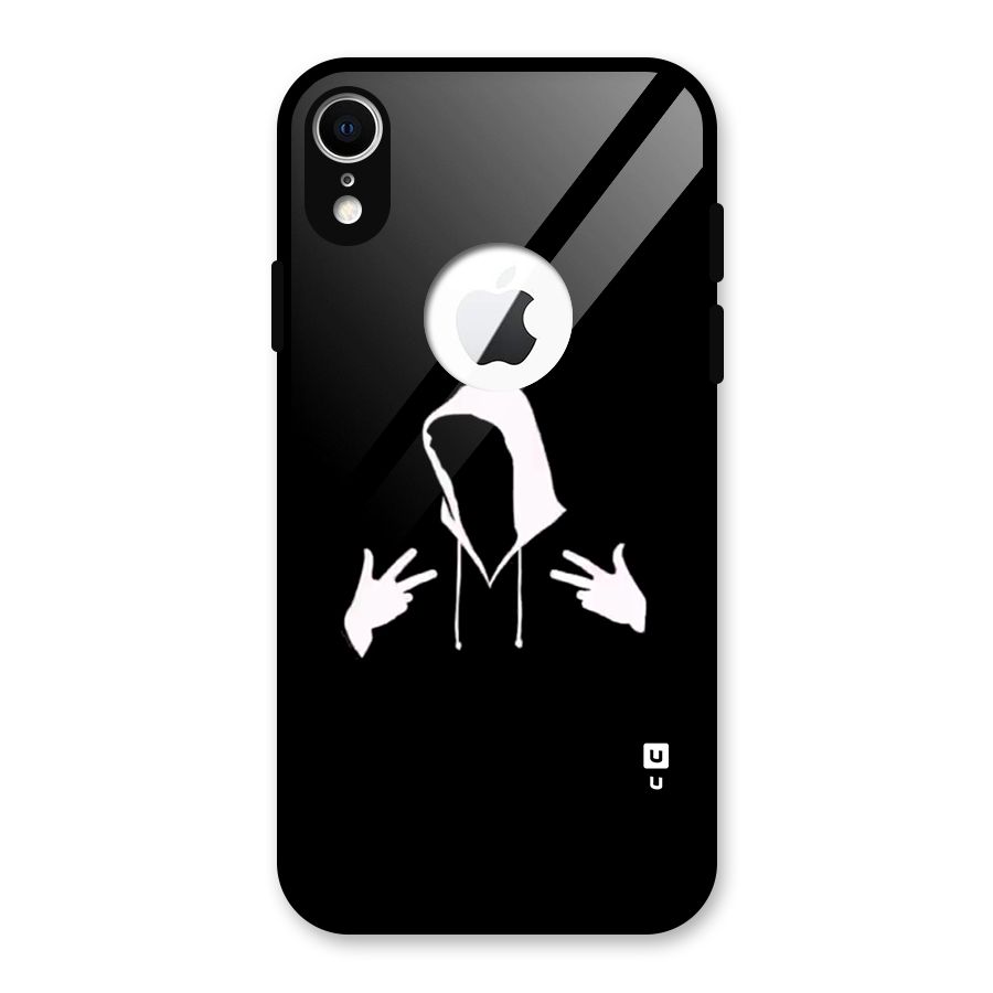 Cool Hoodie Silhouette Glass Back Case for iPhone XR Logo Cut