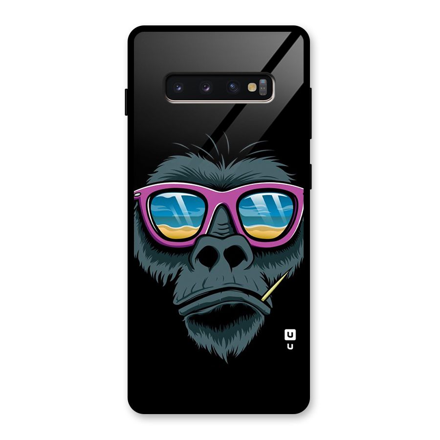 Cool Monkey Beach Sunglasses Glass Back Case for Galaxy S10 Plus
