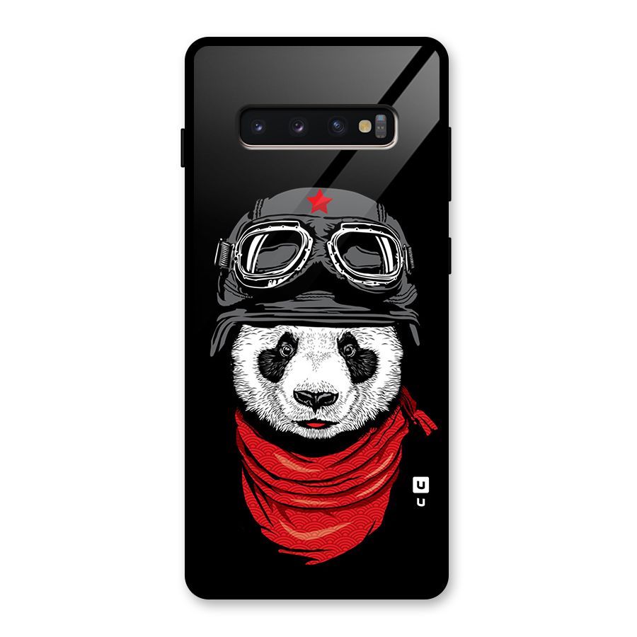 Cool Panda Soldier Art Glass Back Case for Galaxy S10 Plus