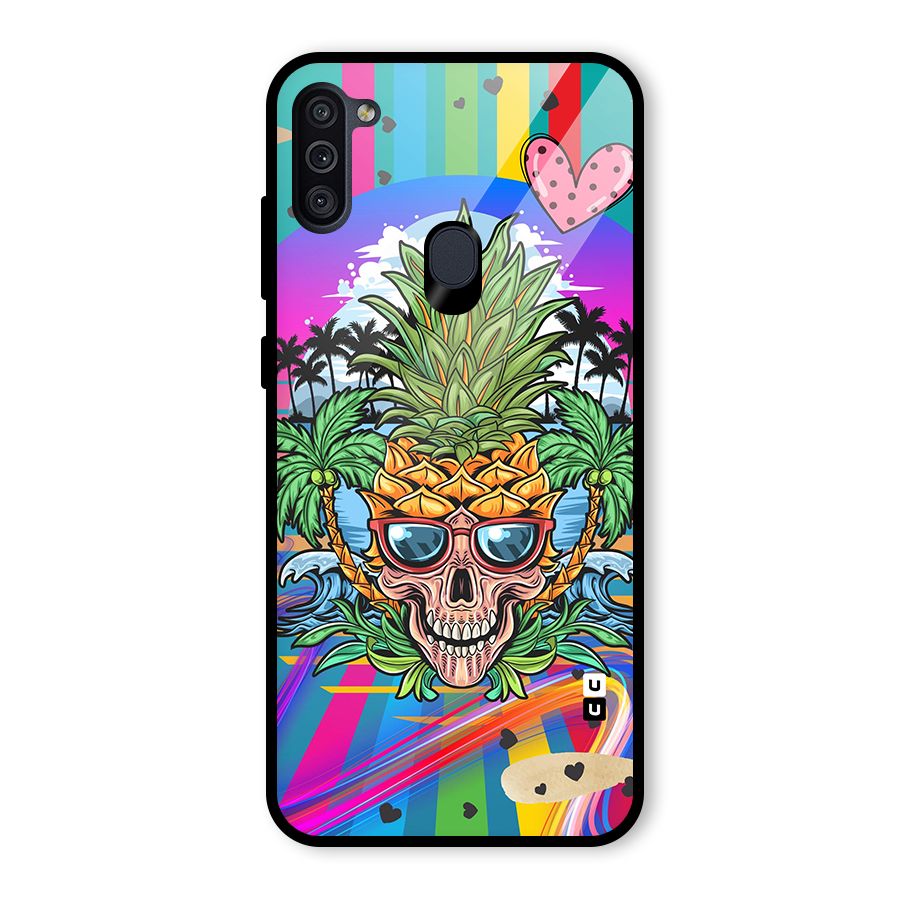 Cool Pineapple Skull Glass Back Case for Galaxy M11