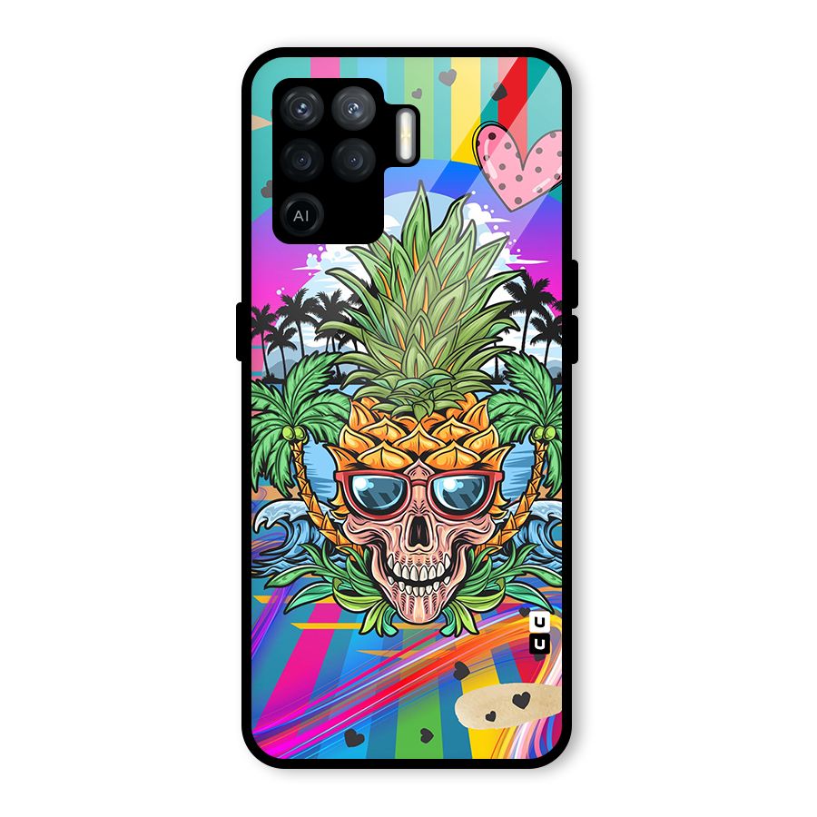 Cool Pineapple Skull Glass Back Case for Oppo F19 Pro