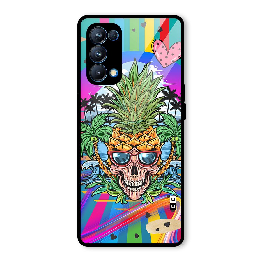 Cool Pineapple Skull Glass Back Case for Oppo Reno5 Pro 5G