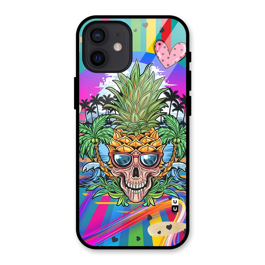 Cool Pineapple Skull Glass Back Case for iPhone 12