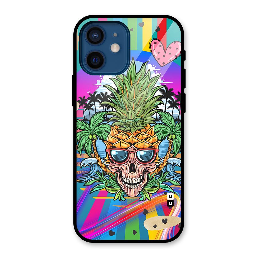 Cool Pineapple Skull Glass Back Case for iPhone 12 Mini