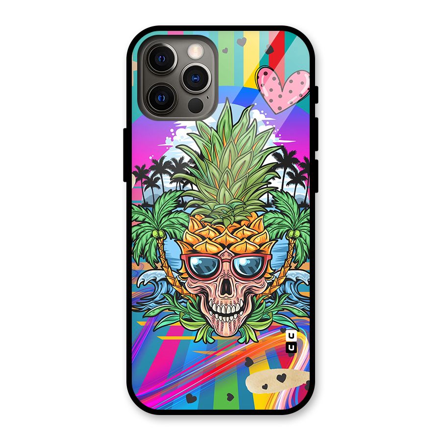 Cool Pineapple Skull Glass Back Case for iPhone 12 Pro