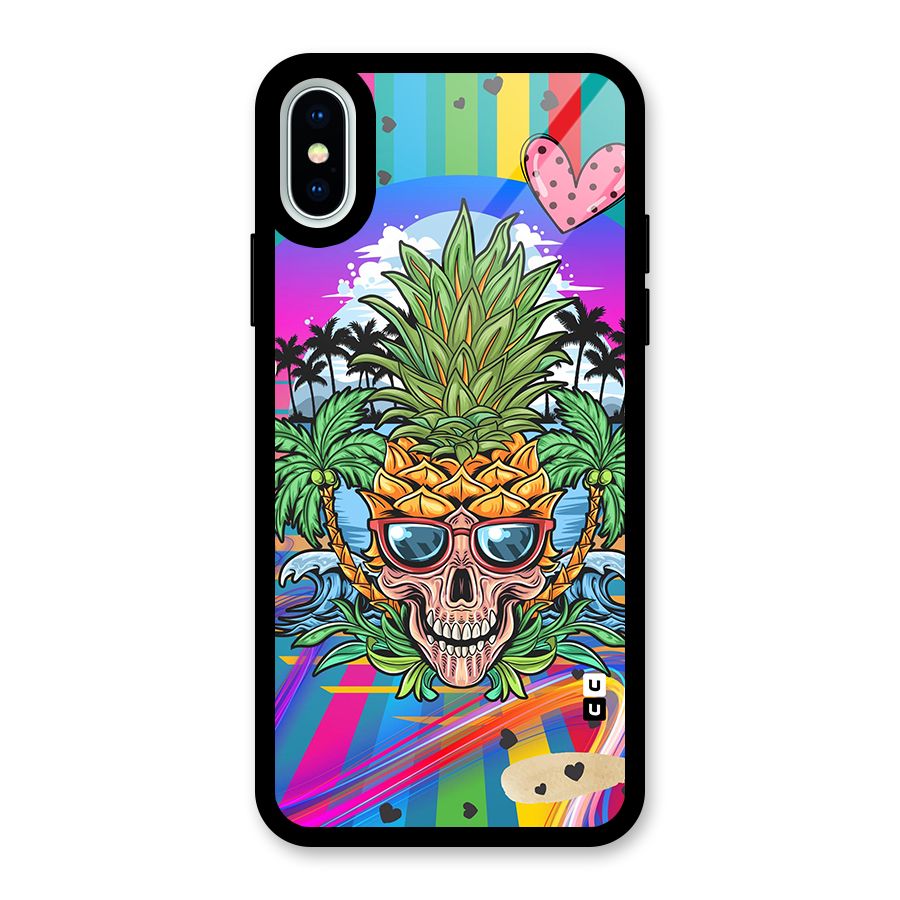 Cool Pineapple Skull Glass Back Case for iPhone XS