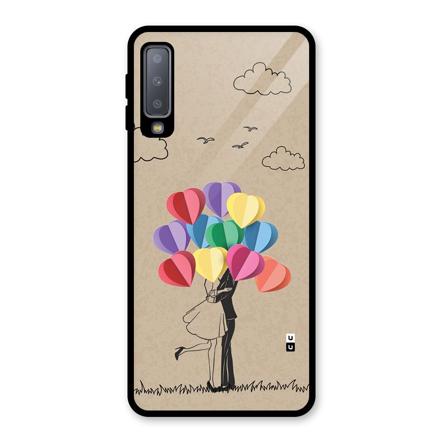 Couple With Card Baloons Glass Back Case for Galaxy A7 (2018)