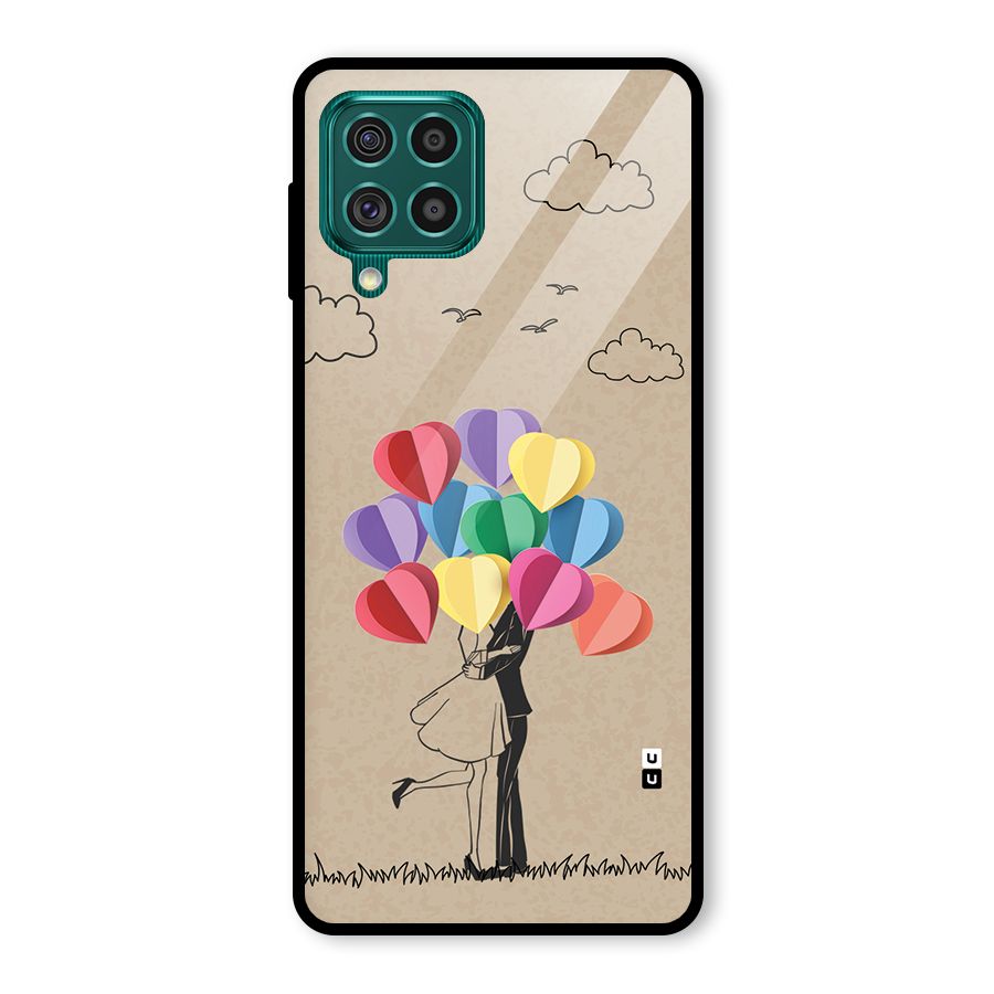 Couple With Card Baloons Glass Back Case for Galaxy F62