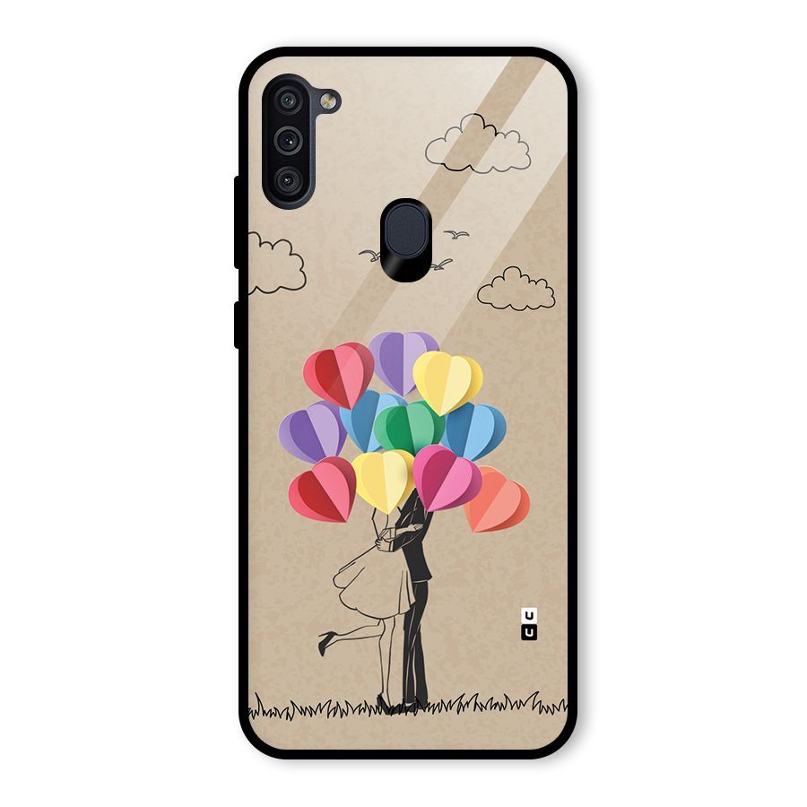 Couple With Card Baloons Glass Back Case for Galaxy M11