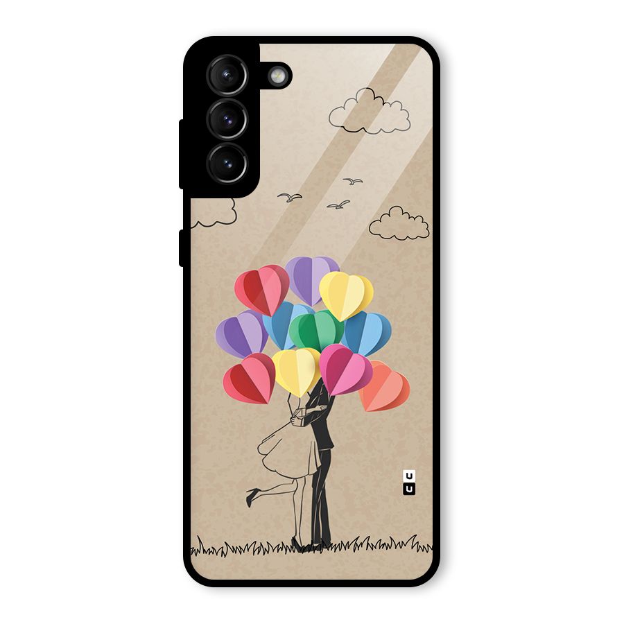Couple With Card Baloons Glass Back Case for Galaxy S21 Plus
