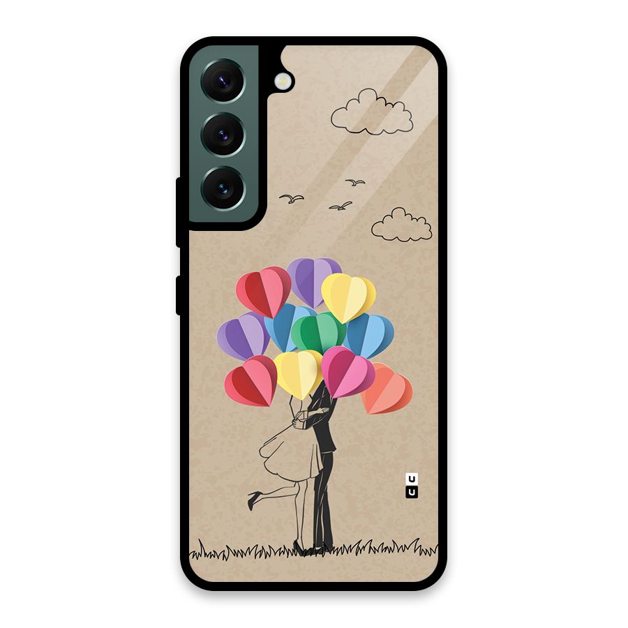 Couple With Card Baloons Glass Back Case for Galaxy S22 5G