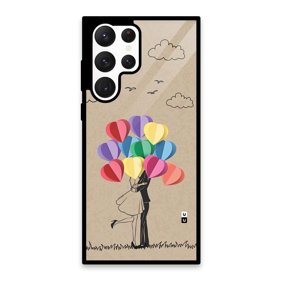 Couple With Card Baloons Glass Back Case for Galaxy S22 Ultra 5G
