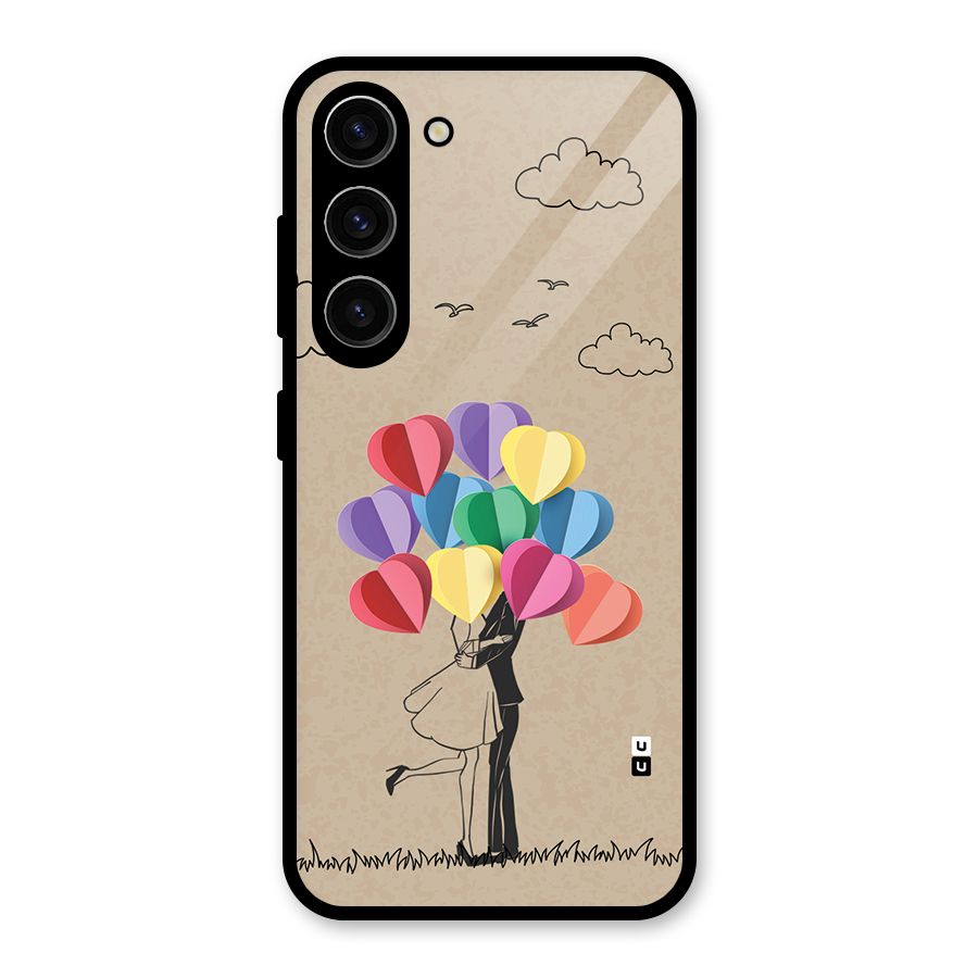 Couple With Card Baloons Glass Back Case for Galaxy S23