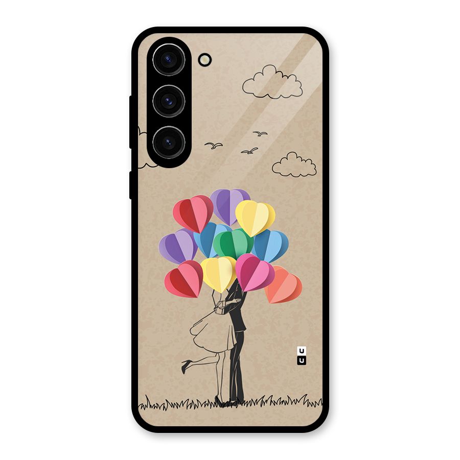 Couple With Card Baloons Glass Back Case for Galaxy S23 Plus
