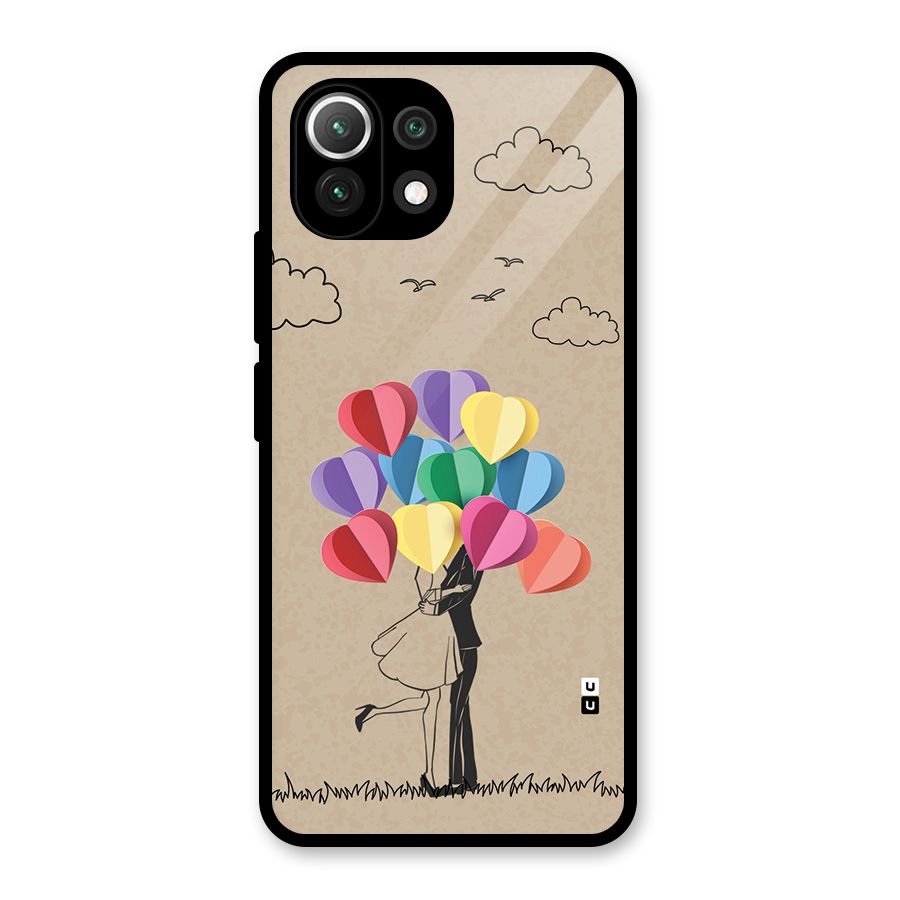 Couple With Card Baloons Glass Back Case for Mi 11 Lite NE 5G